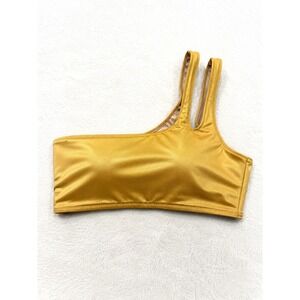 Victorias Secret Metallic Gold One Shoulder Bikini Top Asymmetrical Double Strap